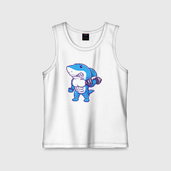 Майка детская хлопок Акула бодибилдер, цвет: белый