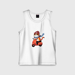 Майка детская хлопок Кот в шапке на скутере, цвет: белый