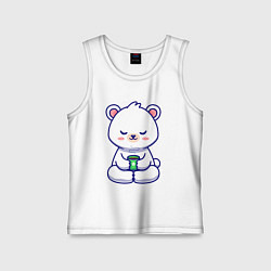 Майка детская хлопок Мишка на кофейном релаксе, цвет: белый