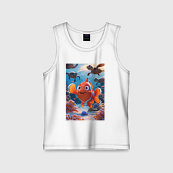 Майка детская хлопок Рыбка клоун плавает с черепахами, цвет: белый