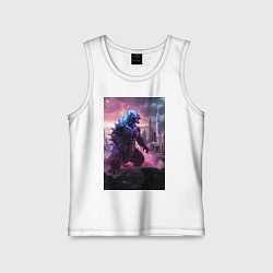 Майка детская хлопок Годзилла посреди мегаполиса, цвет: белый