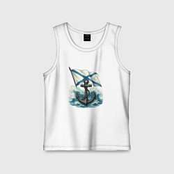 Майка детская хлопок ВМФ якорь и волны, цвет: белый