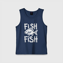 Майка детская хлопок Рыба с надписью на английском, цвет: тёмно-синий