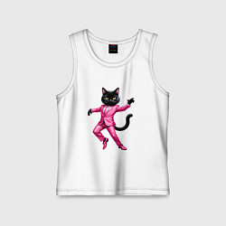 Майка детская хлопок Черный кот в розовом костюме танцует, цвет: белый
