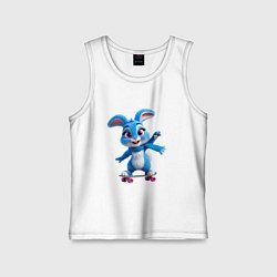 Майка детская хлопок Голубой зайчик на скейте, цвет: белый