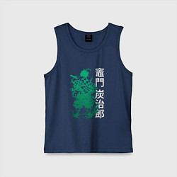 Майка детская хлопок Клинок рассекающий демонов - зеленый, цвет: тёмно-синий