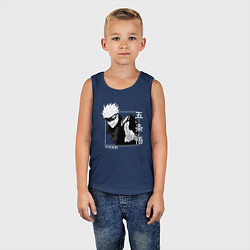 Майка детская хлопок Сатору Годжо квадрат, цвет: тёмно-синий — фото 2