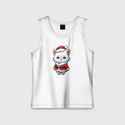 Майка детская хлопок Белый кот дед мороз, цвет: белый