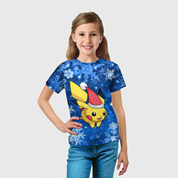 Футболка детская Новогодний Пикачу в полете, цвет: 3D-принт — фото 2
