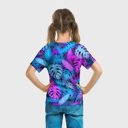 Детская футболка Сине-розовые тропики / 3D-принт – фото 6