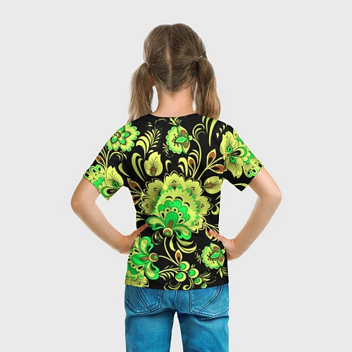 Детская футболка Хохлома: черный и салатовый / 3D-принт – фото 6