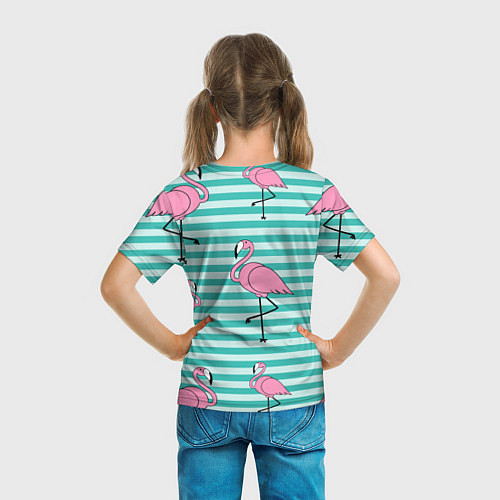 Детская футболка Полосатые фламинго / 3D-принт – фото 6