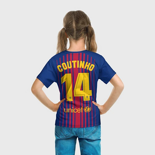 Детская футболка ФК Барселона: Коутиньо домашняя 17/18 / 3D-принт – фото 6