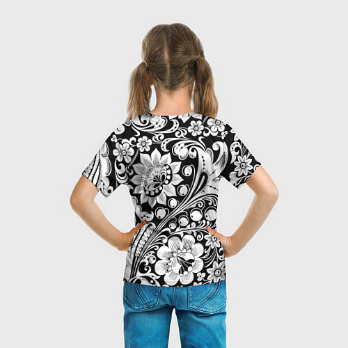 Детская футболка Хохлома черно-белая / 3D-принт – фото 6