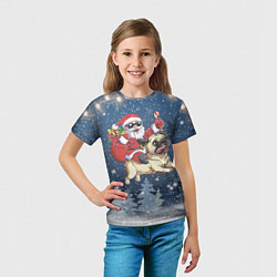 Футболка детская Санта едет на мопсе, цвет: 3D-принт — фото 2