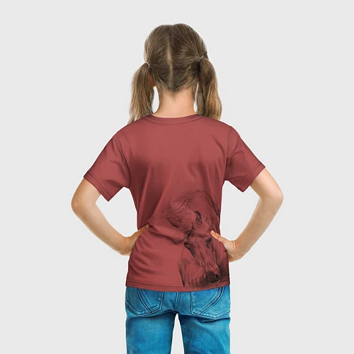 Детская футболка Конь на красном фоне / 3D-принт – фото 6