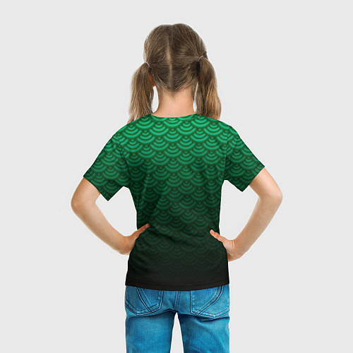 Детская футболка Узор зеленая чешуя дракон / 3D-принт – фото 6