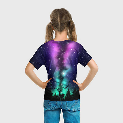 Детская футболка Силуэт оленя северное сияние / 3D-принт – фото 6
