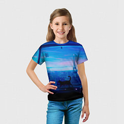 Футболка детская Кошка арт окно, цвет: 3D-принт — фото 2