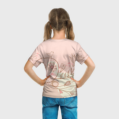 Детская футболка Летний узор цветы птичка / 3D-принт – фото 6