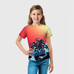 Футболка детская Кракен в Море Градиент, цвет: 3D-принт — фото 2