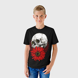 Футболка детская Череп и Красный Цветок Skull, цвет: 3D-принт — фото 2