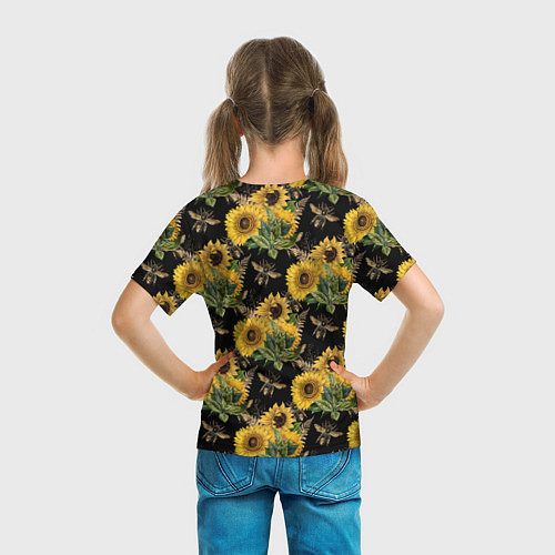 Детская футболка Fashion Sunflowers and bees / 3D-принт – фото 6
