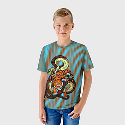Футболка детская Тигры Змея Полосы, цвет: 3D-принт — фото 2