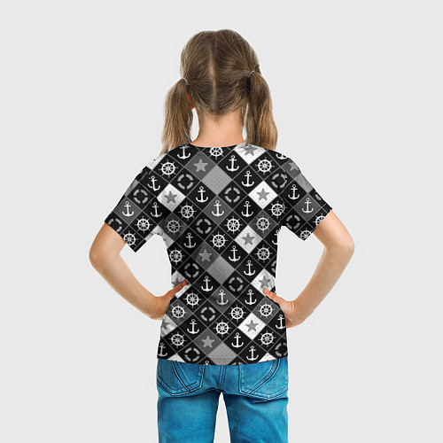 Детская футболка Черно-белый морской плед / 3D-принт – фото 6