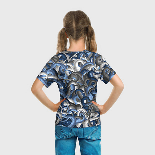Детская футболка Синий камуфляж с щупальцами / 3D-принт – фото 6