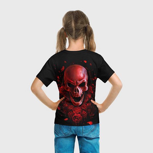 Детская футболка Красный череп в кровавых розах / 3D-принт – фото 6