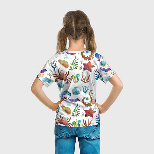 Детская футболка Морской паттерн с крабами и водорослями / 3D-принт – фото 6