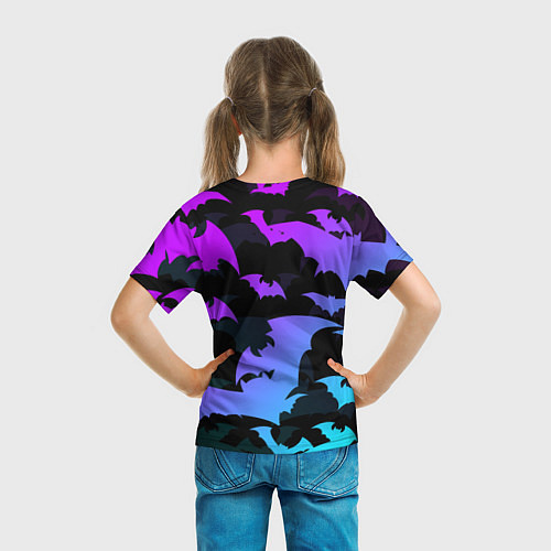 Детская футболка ЛЕТУЧИЕ МЫШИ ХЕЛЛОУИН НЕОН HALLOWEEN NEON / 3D-принт – фото 6