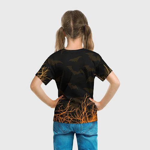 Детская футболка HALLOWEEN FOREST BATS ЛЕТУЧИЕ МЫШИ В ЛЕСУ ХЕЛЛОУИН / 3D-принт – фото 6