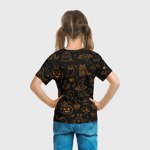 Детская футболка ХЕЛЛОУИН ПАТТЕРН КОТИКИ HALLOWEEN KITTY / 3D-принт – фото 6