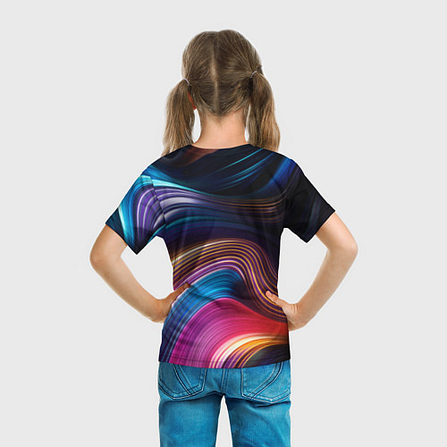 Детская футболка Цветные неоновые волны / 3D-принт – фото 6