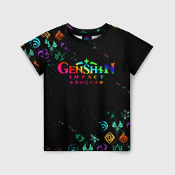 Футболка детская GENSHIN IMPACT NEON LOGO RAINBOW STYLE, ЭМБЛЕМЫ, цвет: 3D-принт