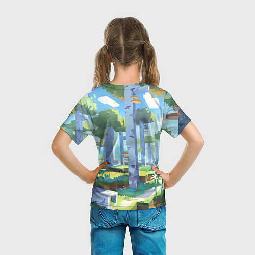 Детская футболка Майнкрафт на коне в березовом лесу / 3D-принт – фото 6