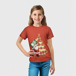 Футболка детская Дед Мороз и шампанское, цвет: 3D-принт — фото 2