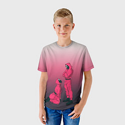 Футболка детская Стражи из игра в кальмара, подчинение круга квадра, цвет: 3D-принт — фото 2