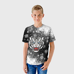 Футболка детская НОВОГОДНИЙ БЕЛЫЙ ТИГР 2022, цвет: 3D-принт — фото 2