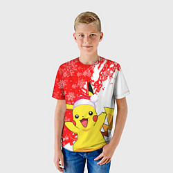 Футболка детская НОВОГОДНИЙ ПИКАЧУ, ЗИМА БЛИЗКО, цвет: 3D-принт — фото 2