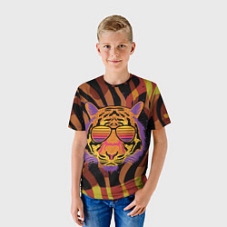 Футболка детская Крутой тигр в очках ретро, цвет: 3D-принт — фото 2