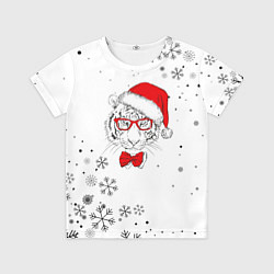 Футболка детская Новогодний тигр летящие снежинки, цвет: 3D-принт