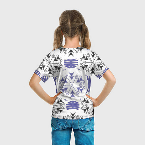 Детская футболка Острый белые снежинки на сиреневом фоне / 3D-принт – фото 6