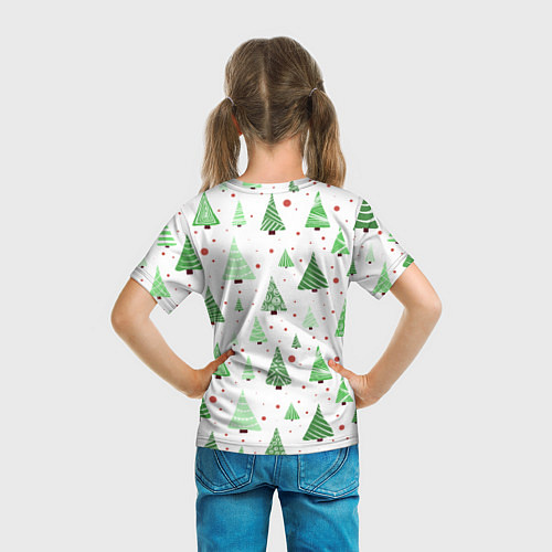 Детская футболка Много разных зелёных ёлочек на белом фоне плюс кра / 3D-принт – фото 6