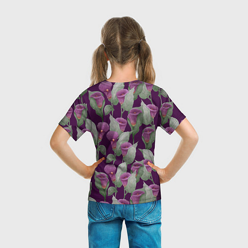 Детская футболка Фиолетовые каллы на темно фиолетовом фоне / 3D-принт – фото 6