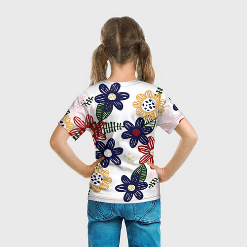 Детская футболка Разноцветные цветы в мультяшном стиле / 3D-принт – фото 6