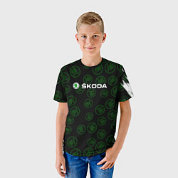 Футболка детская Skoda паттерн логотипов, цвет: 3D-принт — фото 2