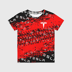 Футболка детская Tesla - Следы от колес, цвет: 3D-принт